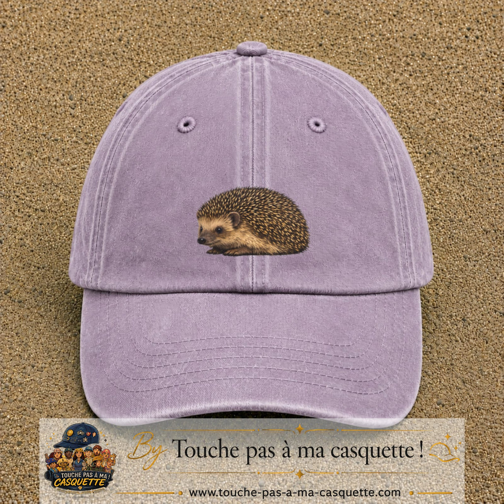 Image principale produit192moyenVI - casquette Violet délavé avec visuel Hérisson réaliste 5 cm