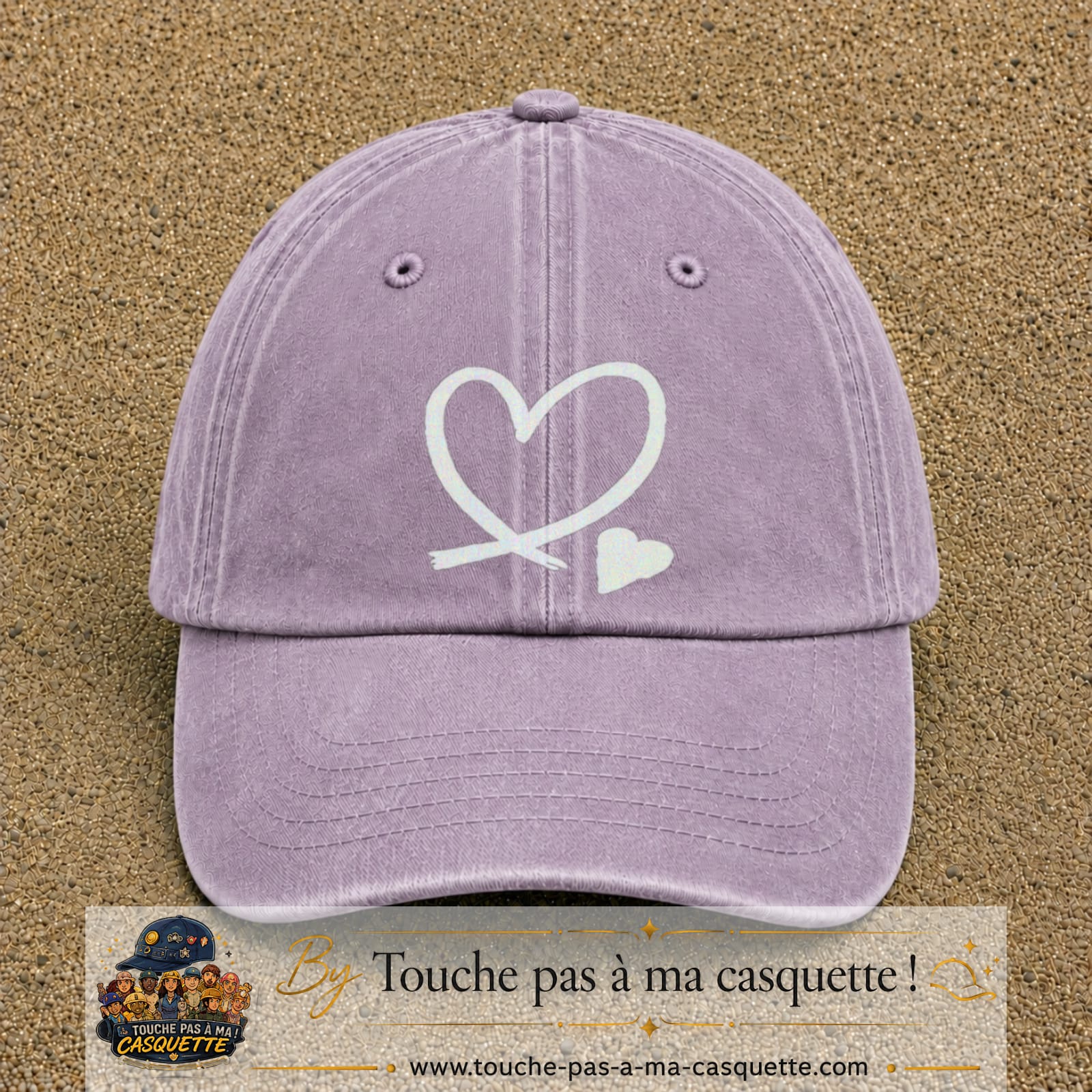 Image principale produit30grosVI - casquette Violet délavé avec visuel Cœur continu blanc 7 cm