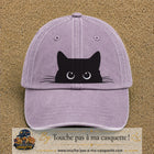Image principale produit16grosVI - casquette Violet délavé avec visuel Chat noir caché yeux ronds 7 cm