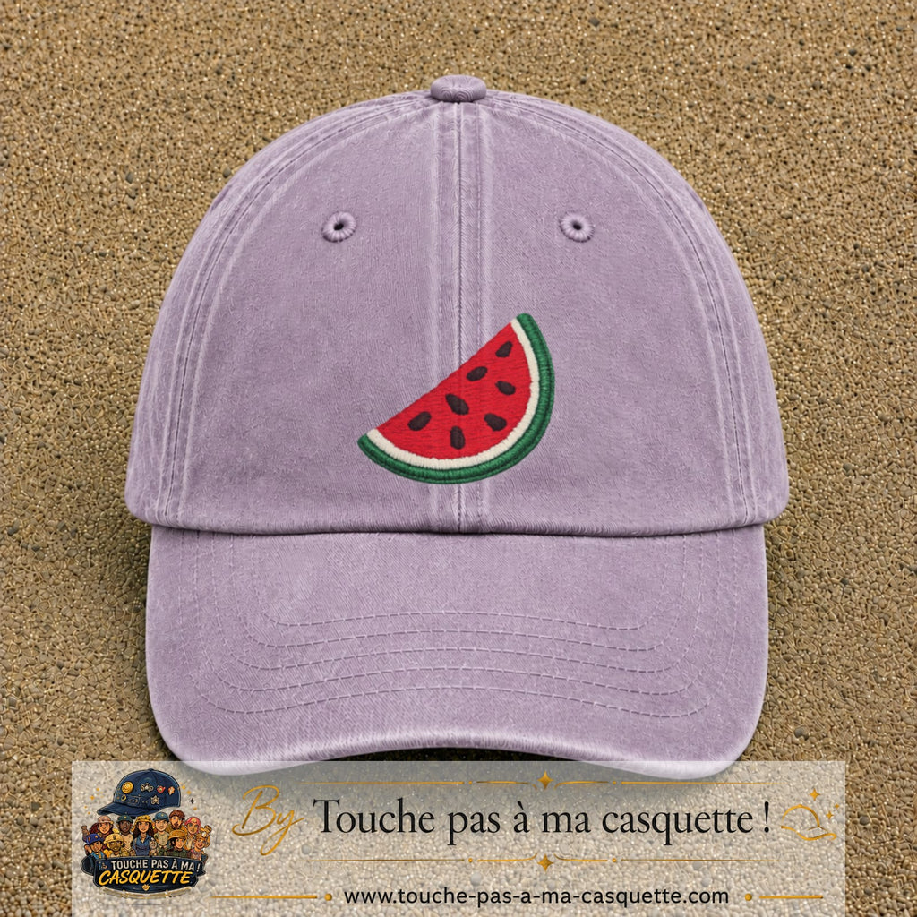 Image principale produit22grosVI - casquette Violet délavé avec visuel Pastèque 7 cm