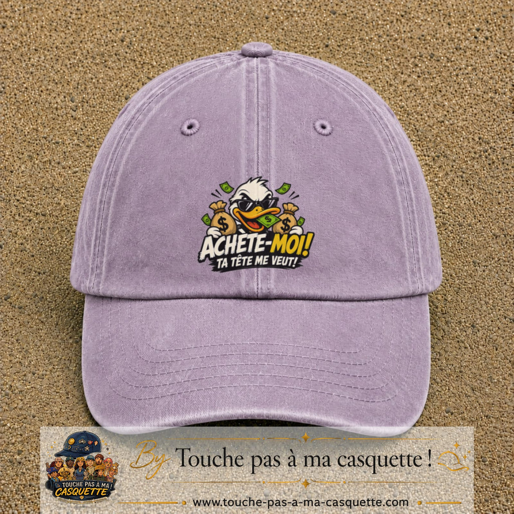 Image principale produit124grosVI - casquette Violet délavé avec visuel Canard argent 7 cm