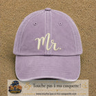 Image principale produit111grosVI - casquette Violet délavé avec visuel Mr blanc 7 cm