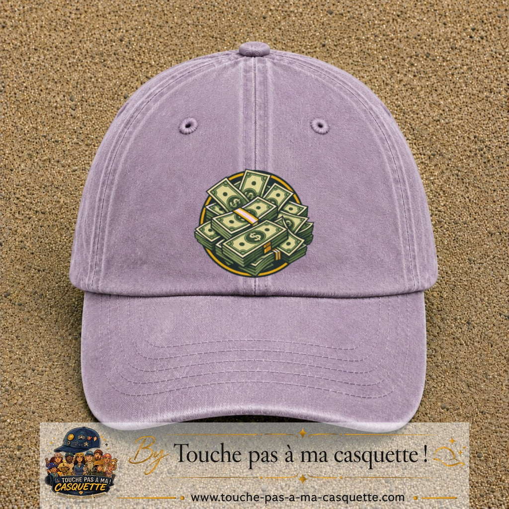 Image principale produit61grosVI - casquette Violet délavé avec visuel Liasses de billets 7 cm