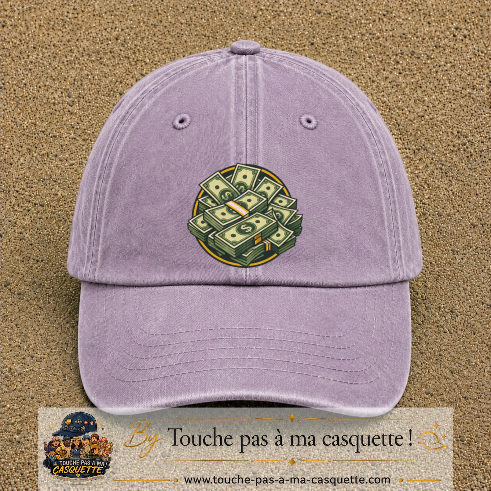 Image principale produit61grosVI - casquette Violet délavé avec visuel Liasses de billets 7 cm