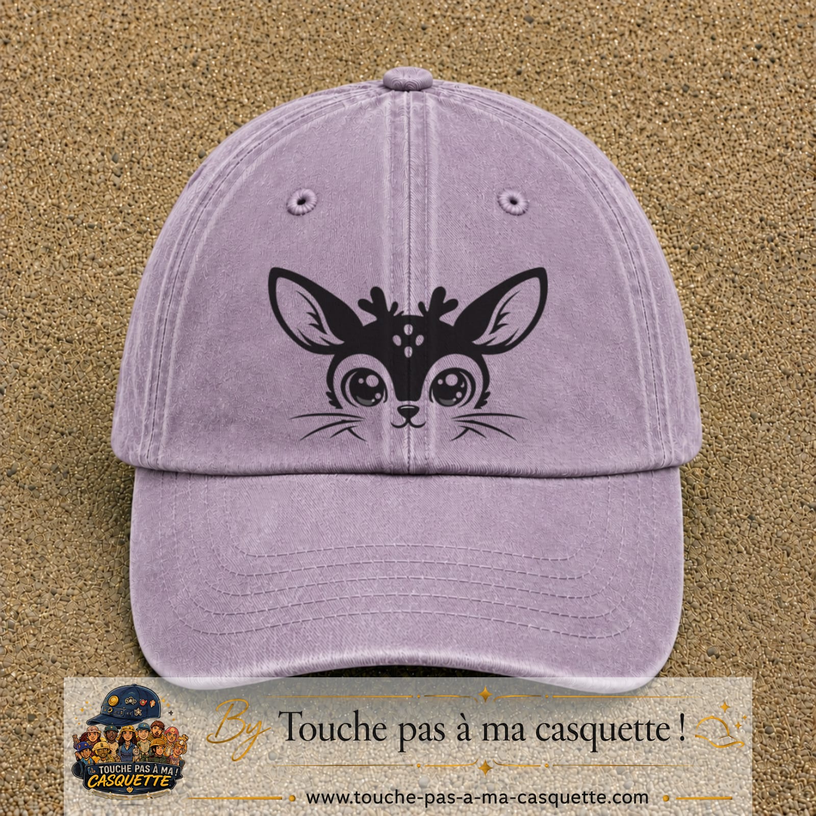 Image principale produit3grosVI - casquette Violet délavé avec visuel Biche mignonne 7 cm