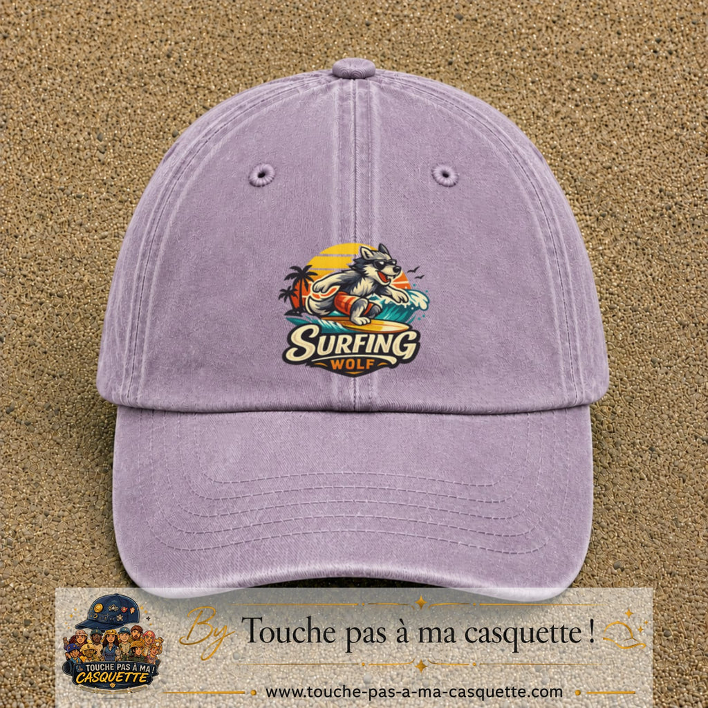 Casquette Violet délavé 100% coton avec motif Surfing Wolf 7 cm - image principale