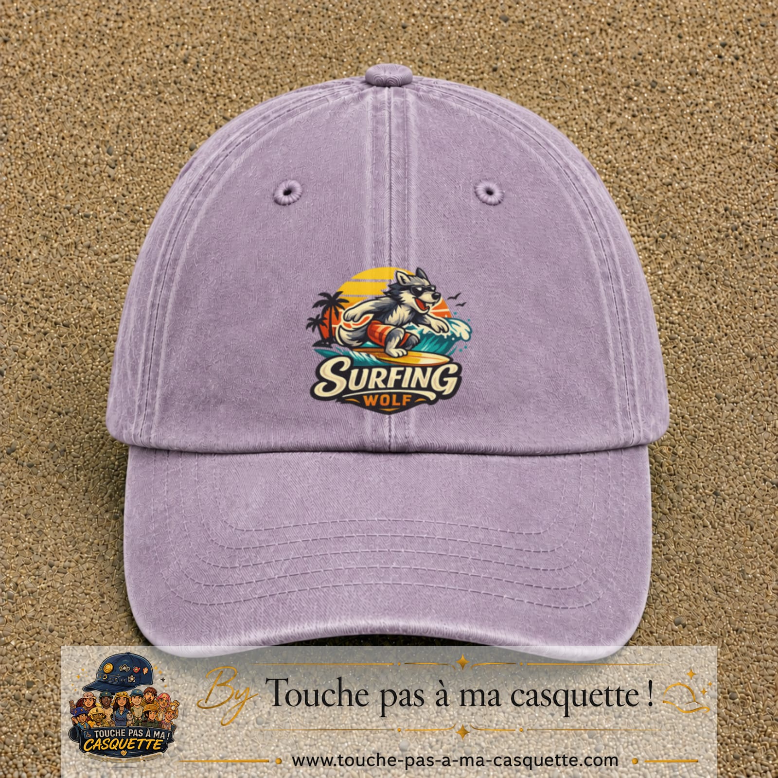 Casquette Violet délavé 100% coton avec motif Surfing Wolf 7 cm - image principale