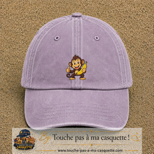 Casquette baseball Violet délavé 100% coton avec motif Singe à la banane 5 cm - image principale