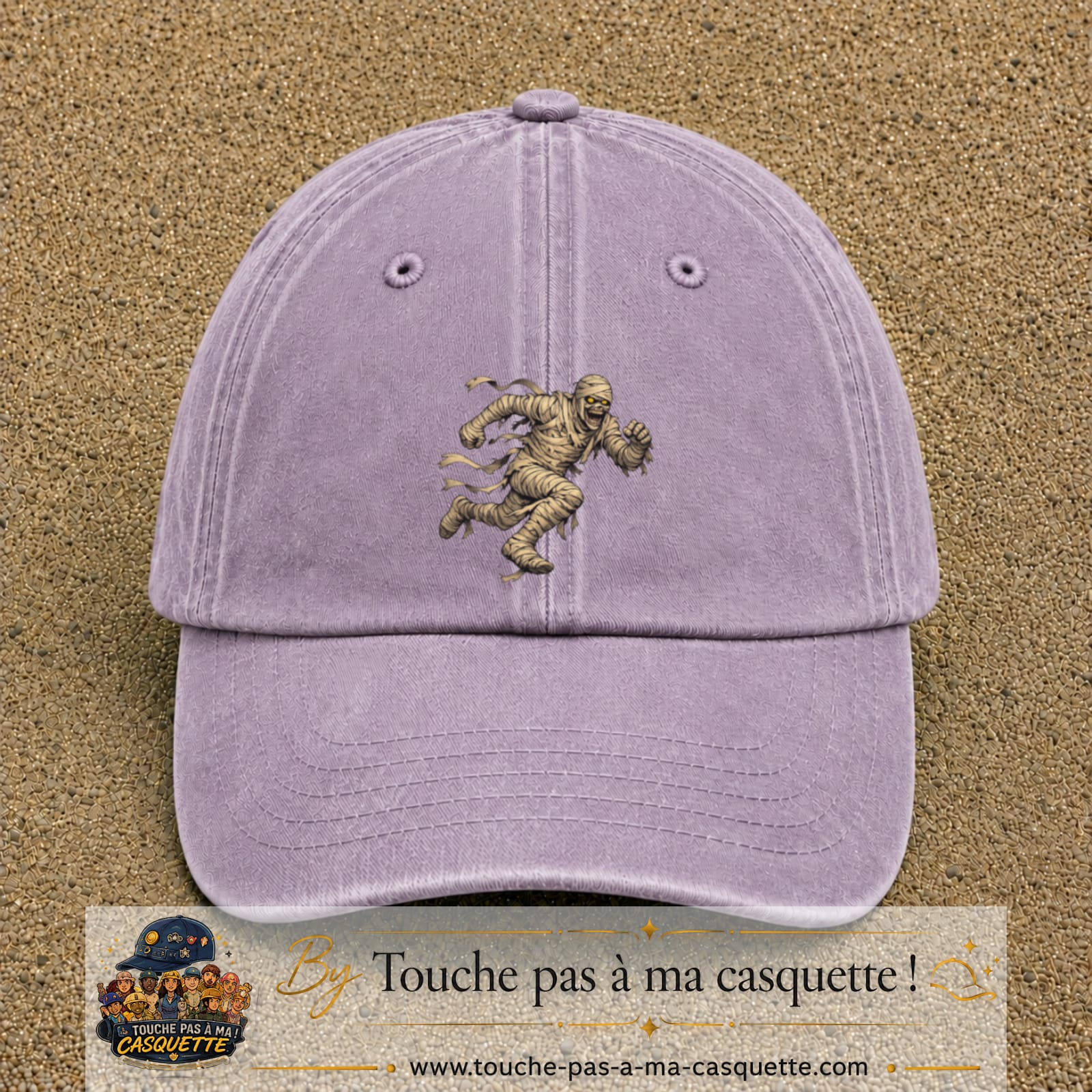 Casquette Violet délavé 100% coton avec motif Momie effrayante 7 cm - image principale