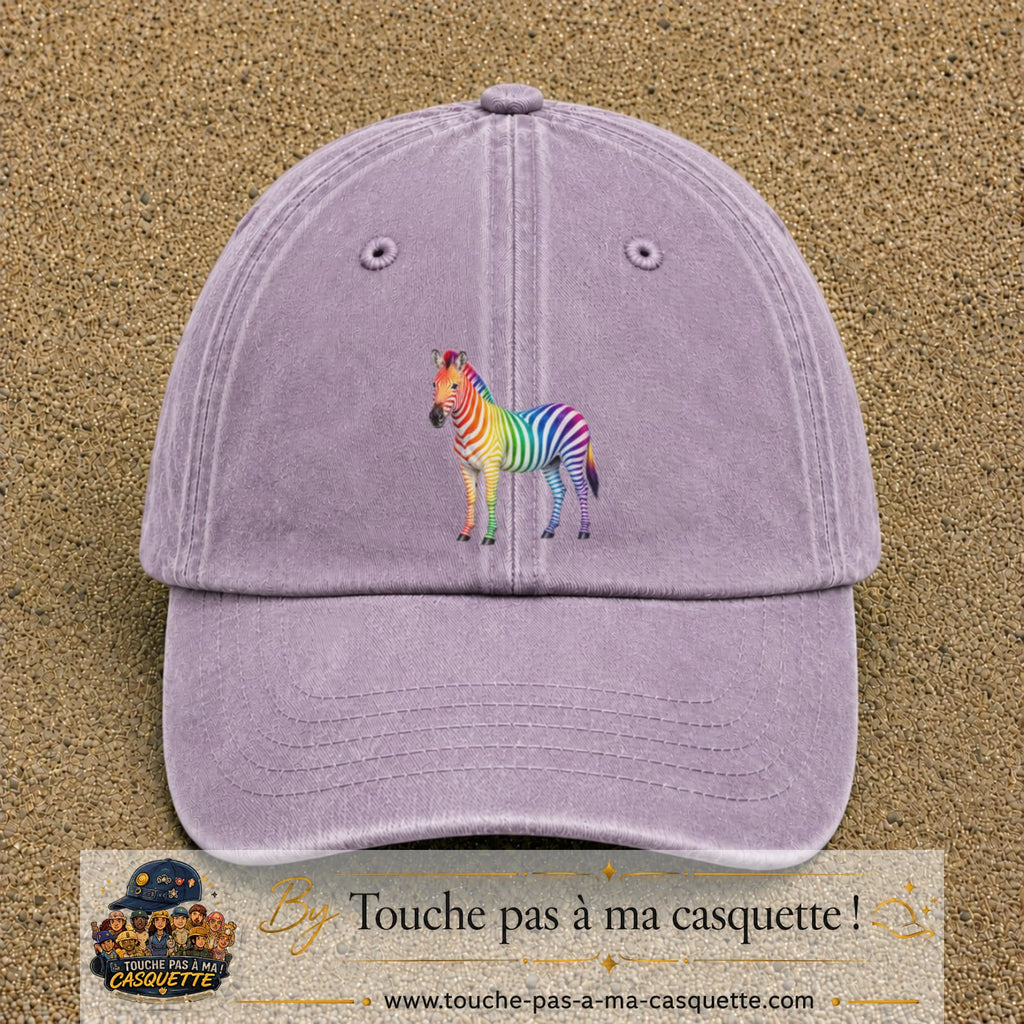 Casquette Violet délavé 100% coton avec motif Zèbre arc-en-ciel 7 cm - image principale
