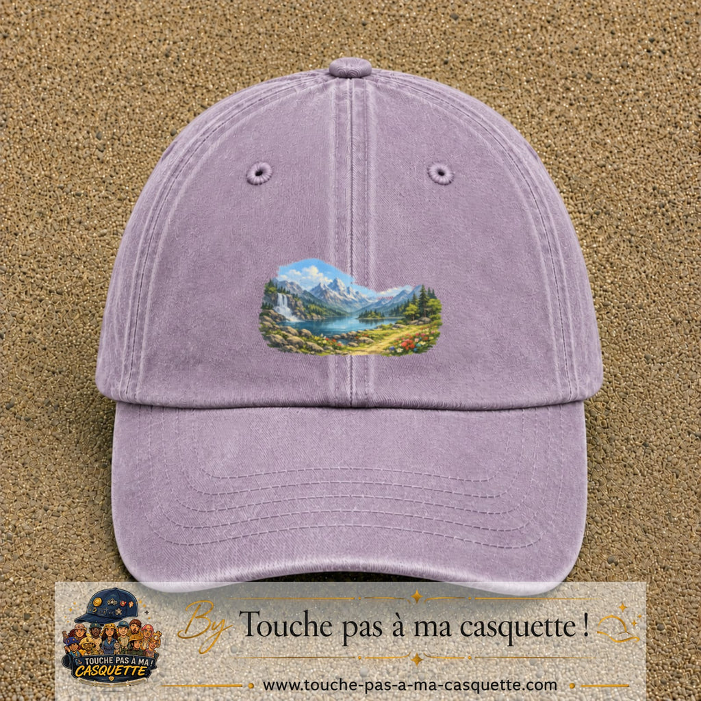 Casquette baseball Violet délavé 100% coton avec motif Paysage montagne lac 5 cm - image principale
