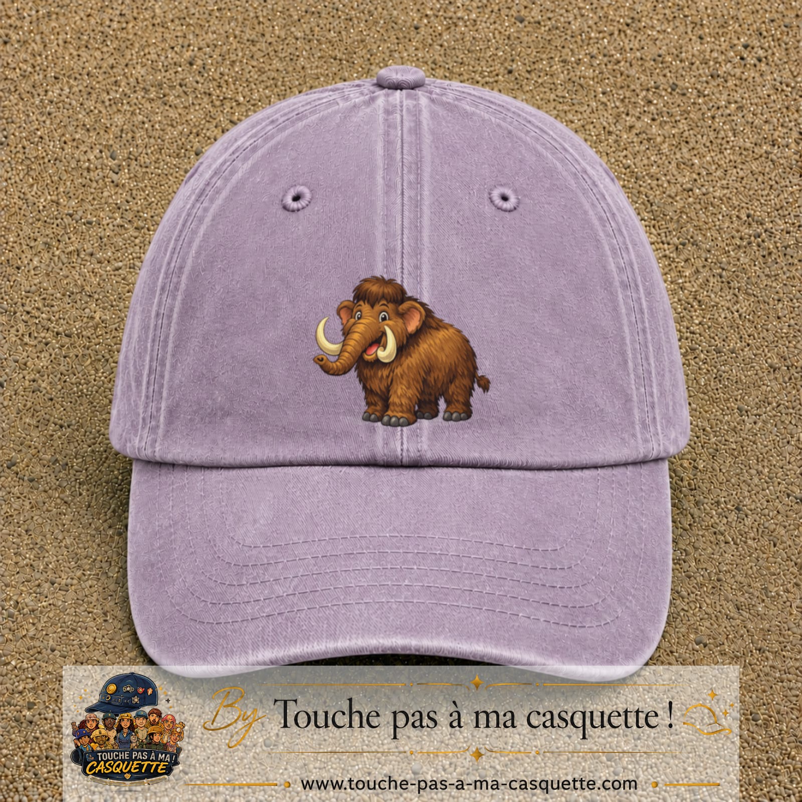 Casquette Violet délavé 100% coton avec motif Mammouth cartoon 7 cm - image principale