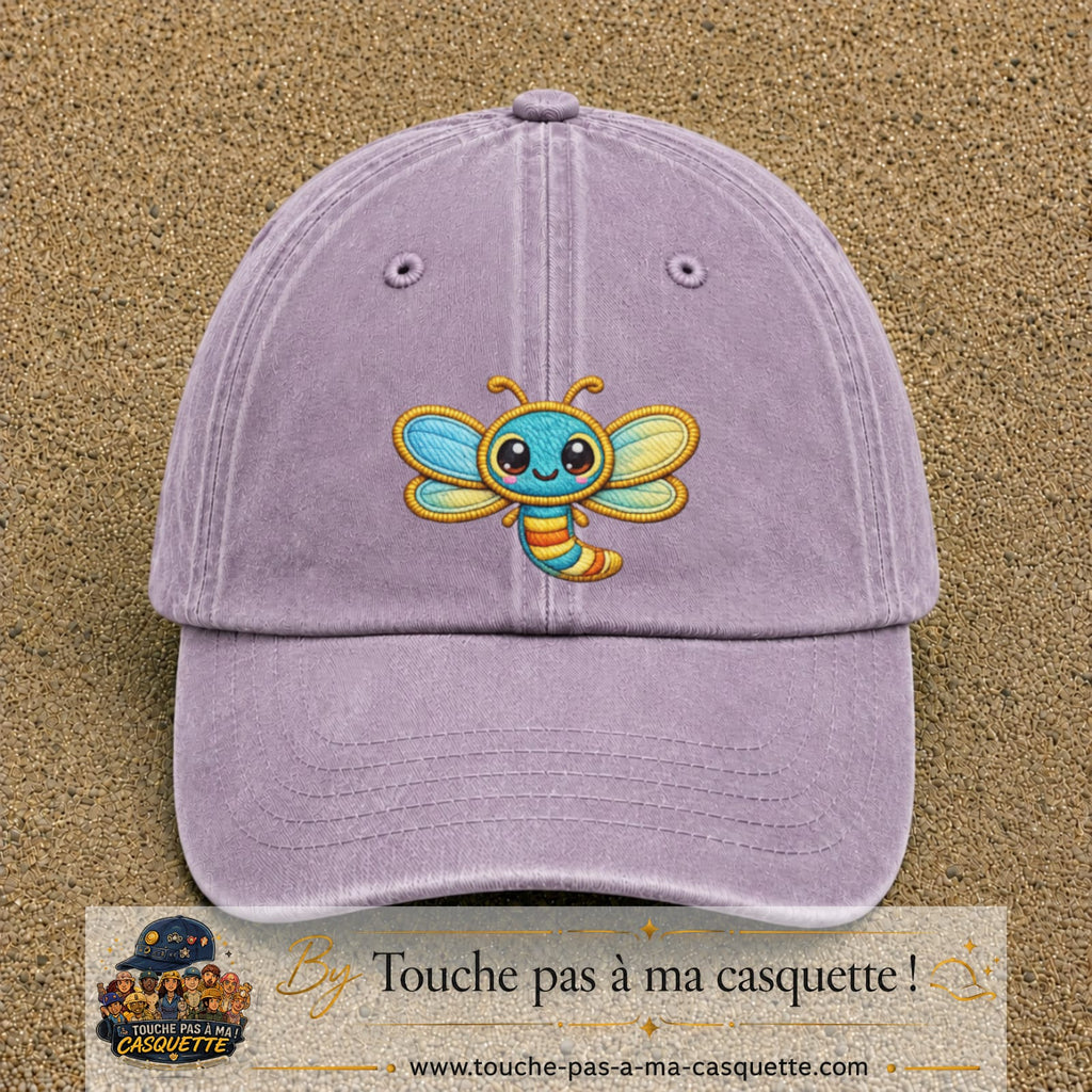Casquette Violet délavé motif Libellule multicolore 7 cm - vue principale