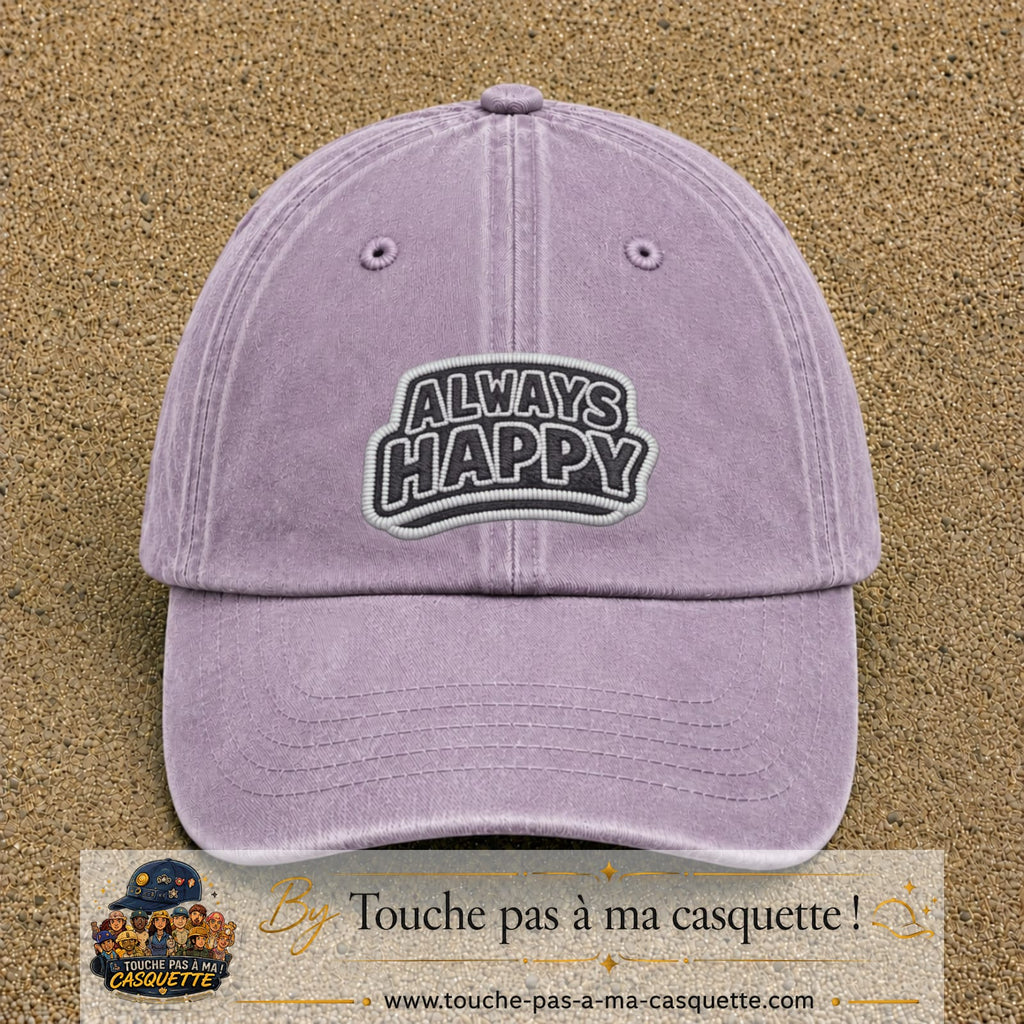 Casquette Violet délavé motif Message Always Happy 7 cm - vue principale