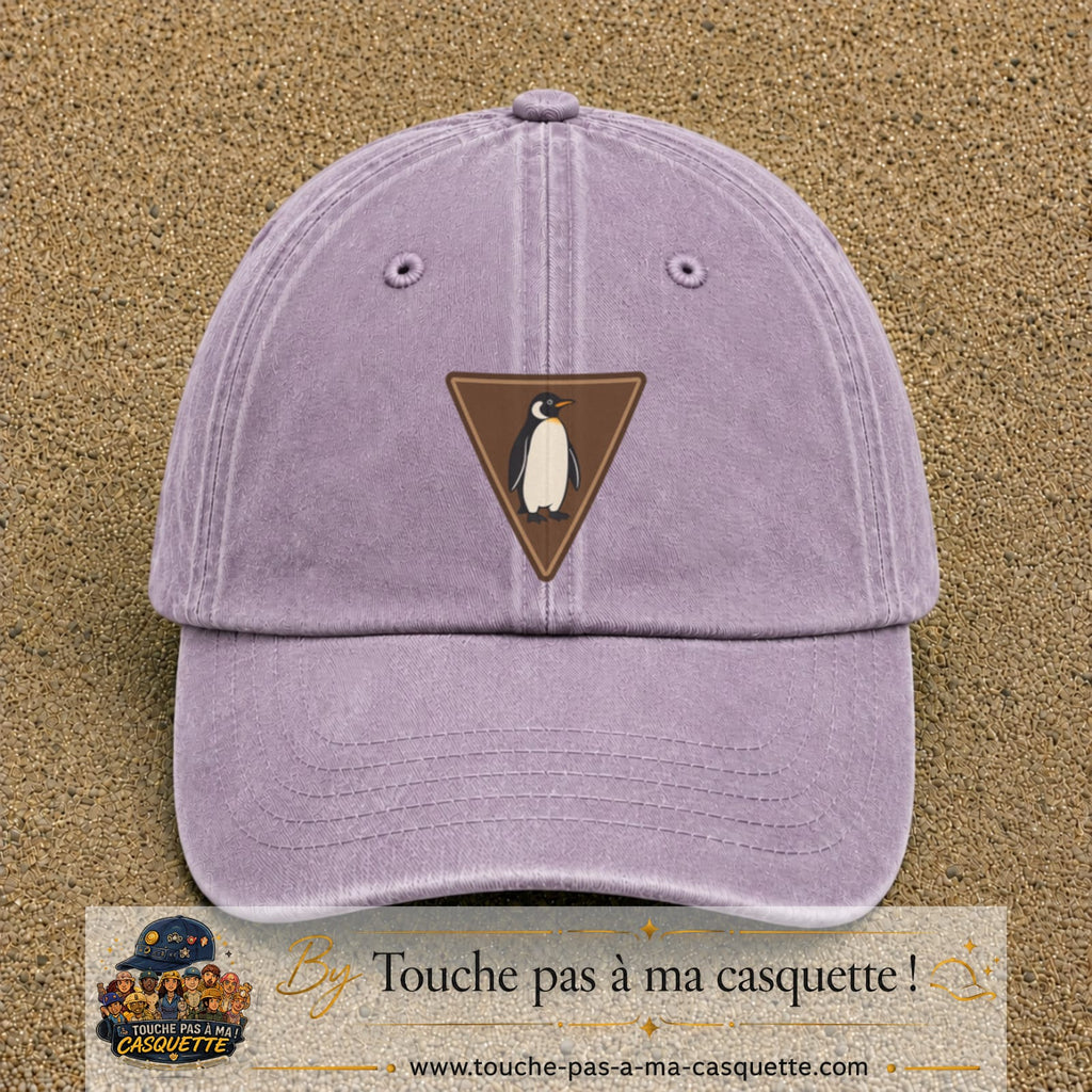 Casquette baseball Violet délavé 100% coton avec visuel Pingouin panneau 7 cm - image produit principale