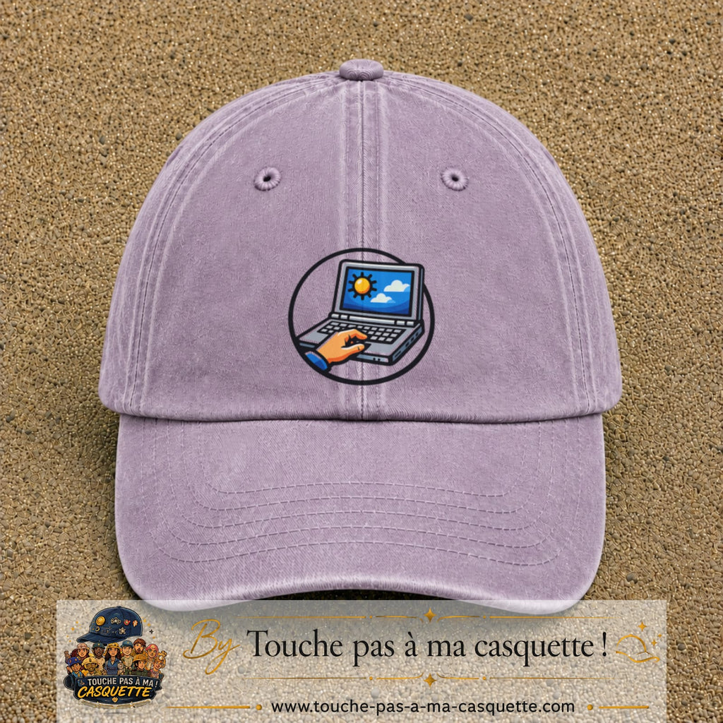 Casquette Violet délavé 100% coton avec motif Ordinateur portable météo 7 cm - image principale