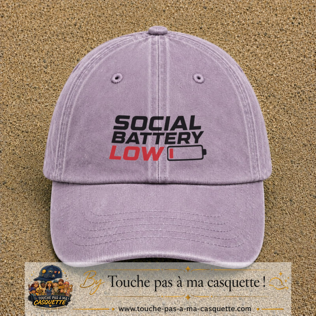 Casquette Violet délavé 100% coton avec motif Social Battery Low 7 cm - image principale