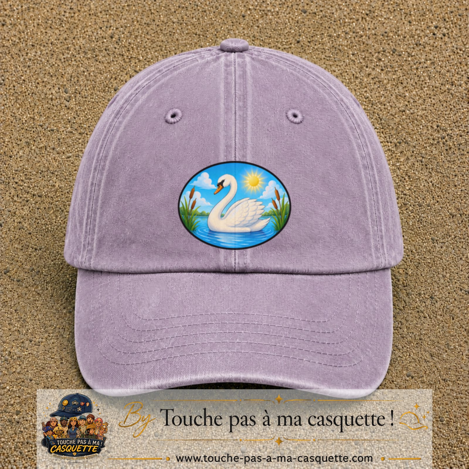 Casquette baseball Violet délavé 100% coton avec visuel Cygne sur lac 7 cm - image produit principale