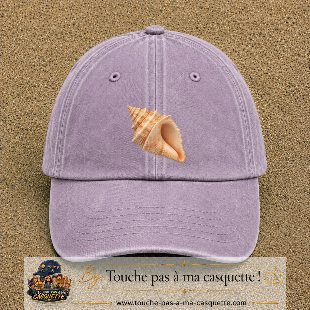 Casquette baseball Violet délavé 100% coton avec visuel Coquillage marin 7 cm - image produit principale