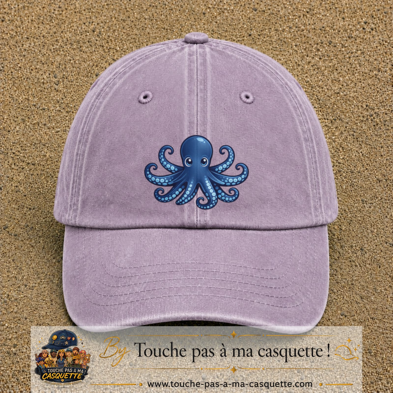 Casquette baseball Violet délavé 100% coton avec visuel Pieuvre bleue 7 cm - image produit principale