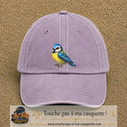 Casquette baseball Violet délavé 100% coton avec visuel Mésange bleue 7 cm - image produit principale
