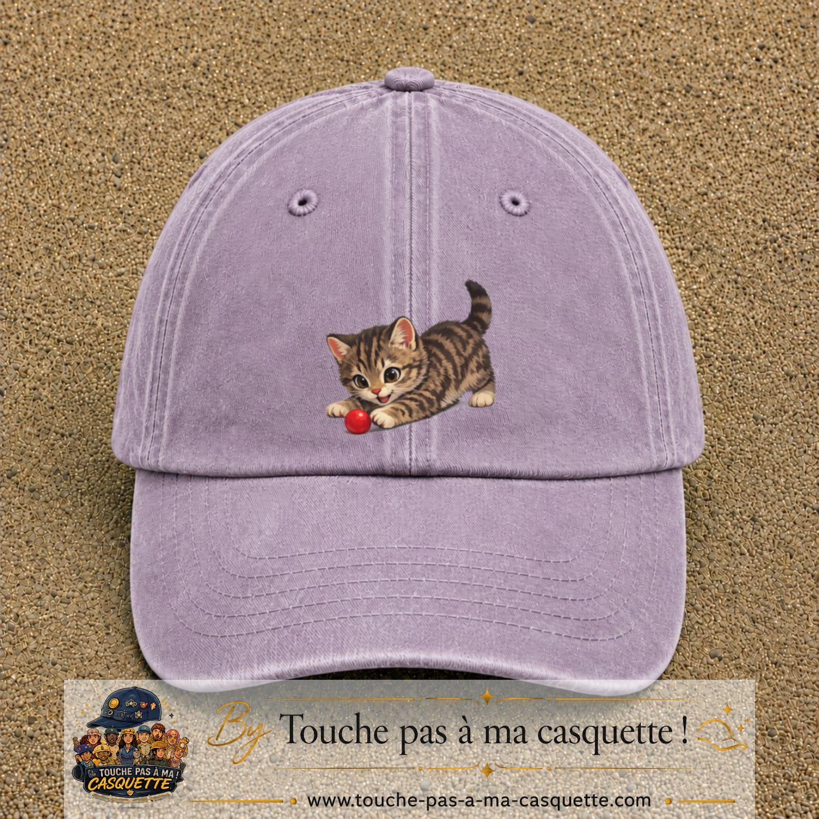 Casquette baseball Violet délavé 100% coton avec motif Chaton joueur 7 cm - image principale