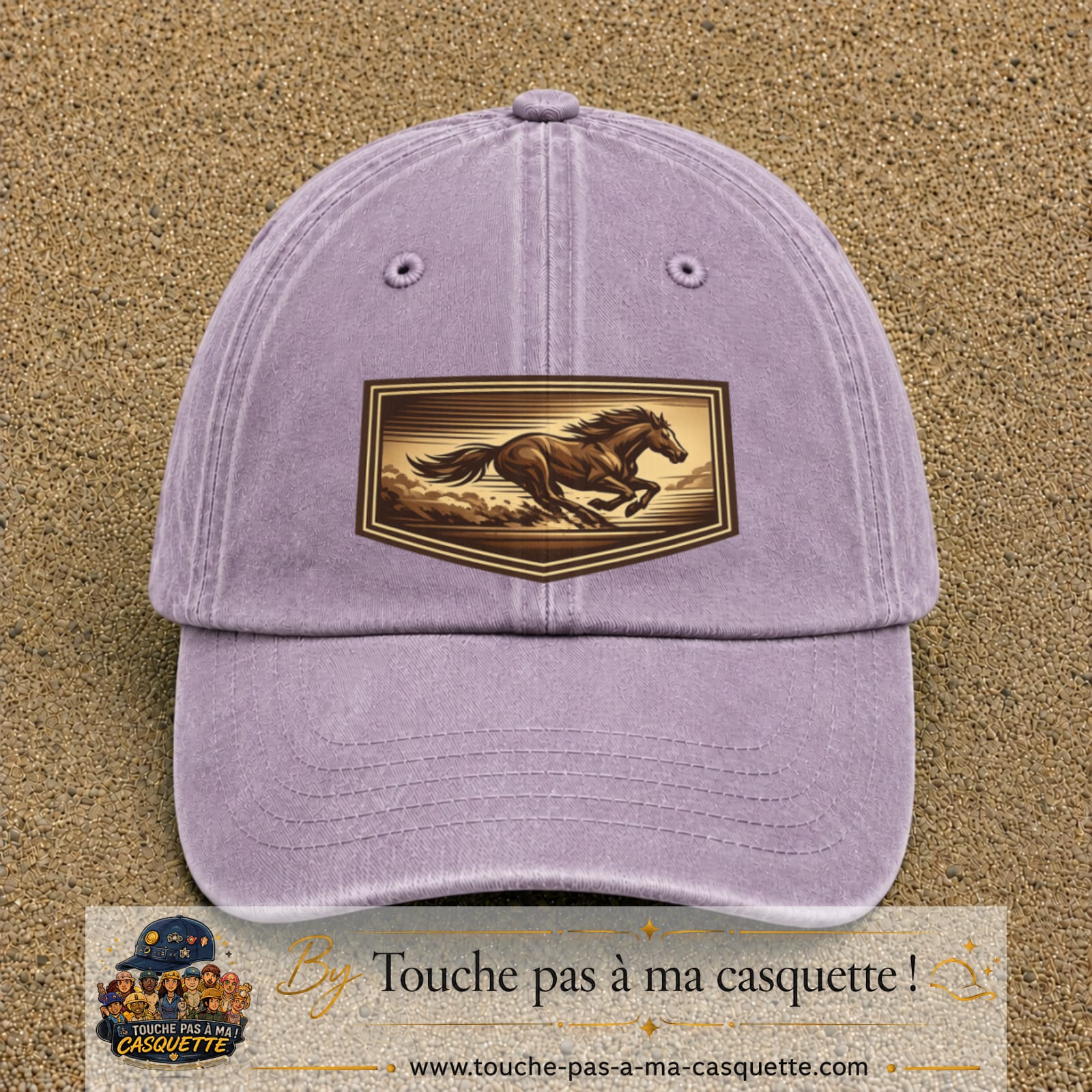 Casquette baseball Violet délavé 100% coton avec visuel Cheval en course 7 cm - image produit principale