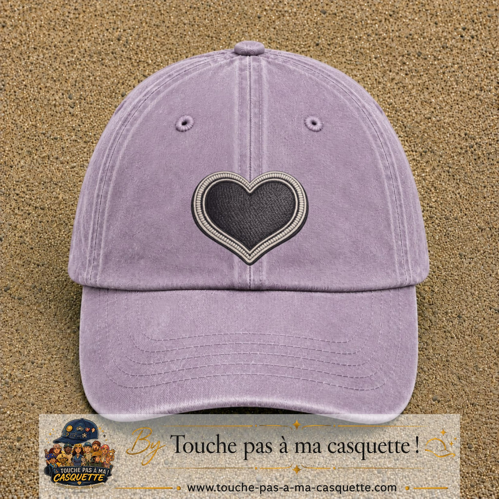Casquette Violet délavé motif Cœur velours 7 cm - vue principale