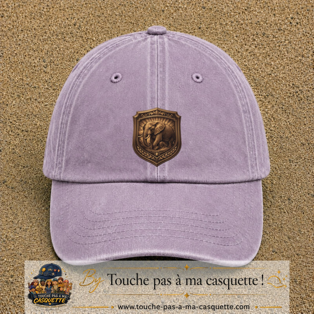 Casquette baseball Violet délavé 100% coton avec visuel Écusson éléphant 7 cm - image produit principale