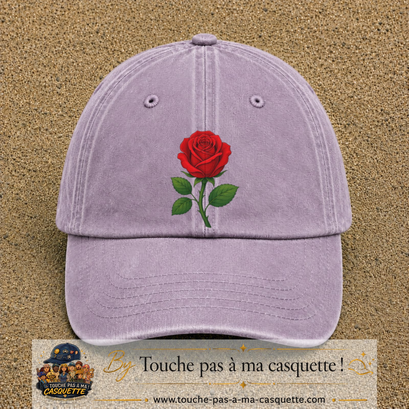 Casquette baseball Violet délavé 100% coton avec motif Fleur de rose 7 cm - image principale