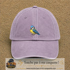 Casquette baseball Violet délavé 100% coton avec visuel Mésange bleue 5 cm - image produit principale
