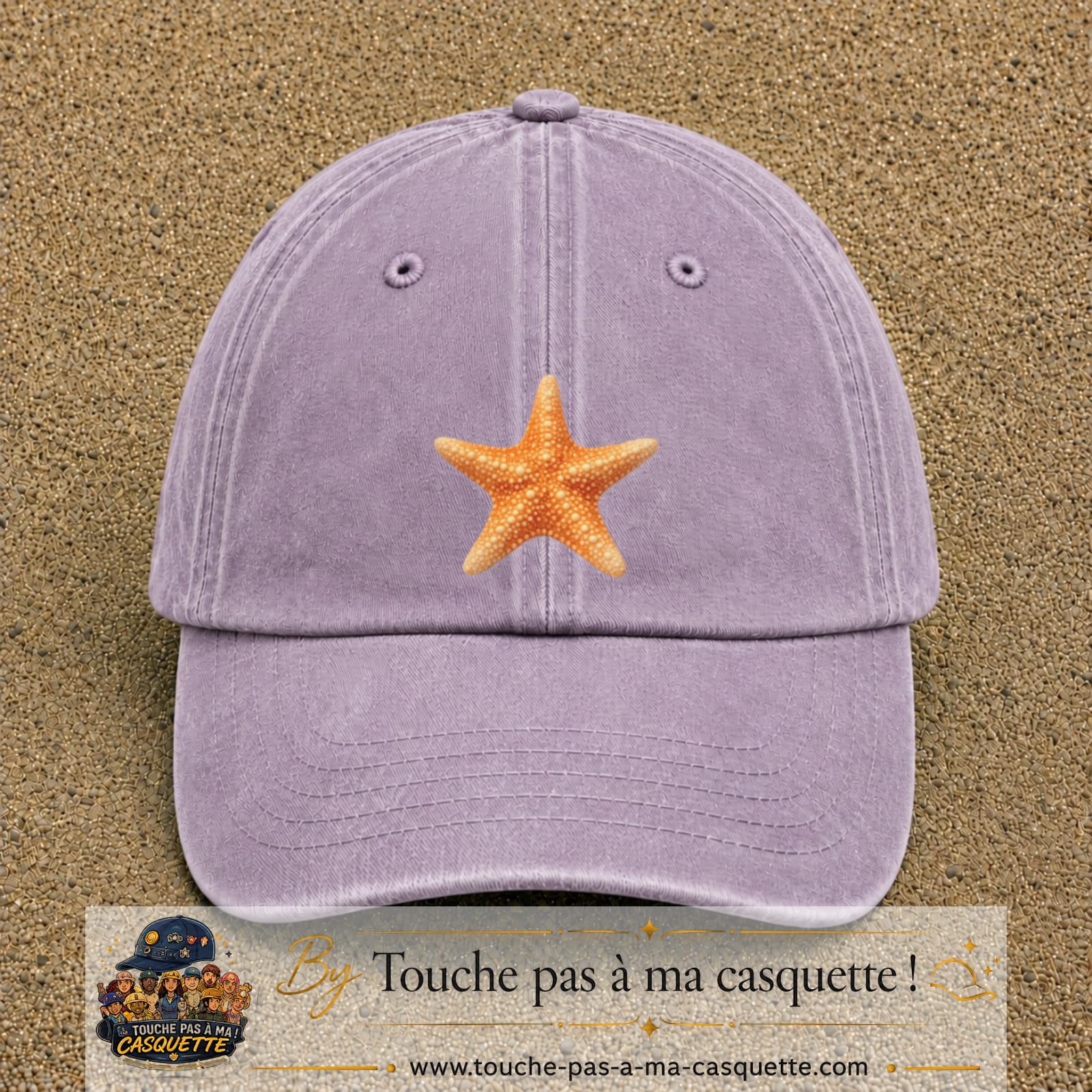 Casquette baseball Violet délavé 100% coton avec visuel Étoile de mer 7 cm - image produit principale