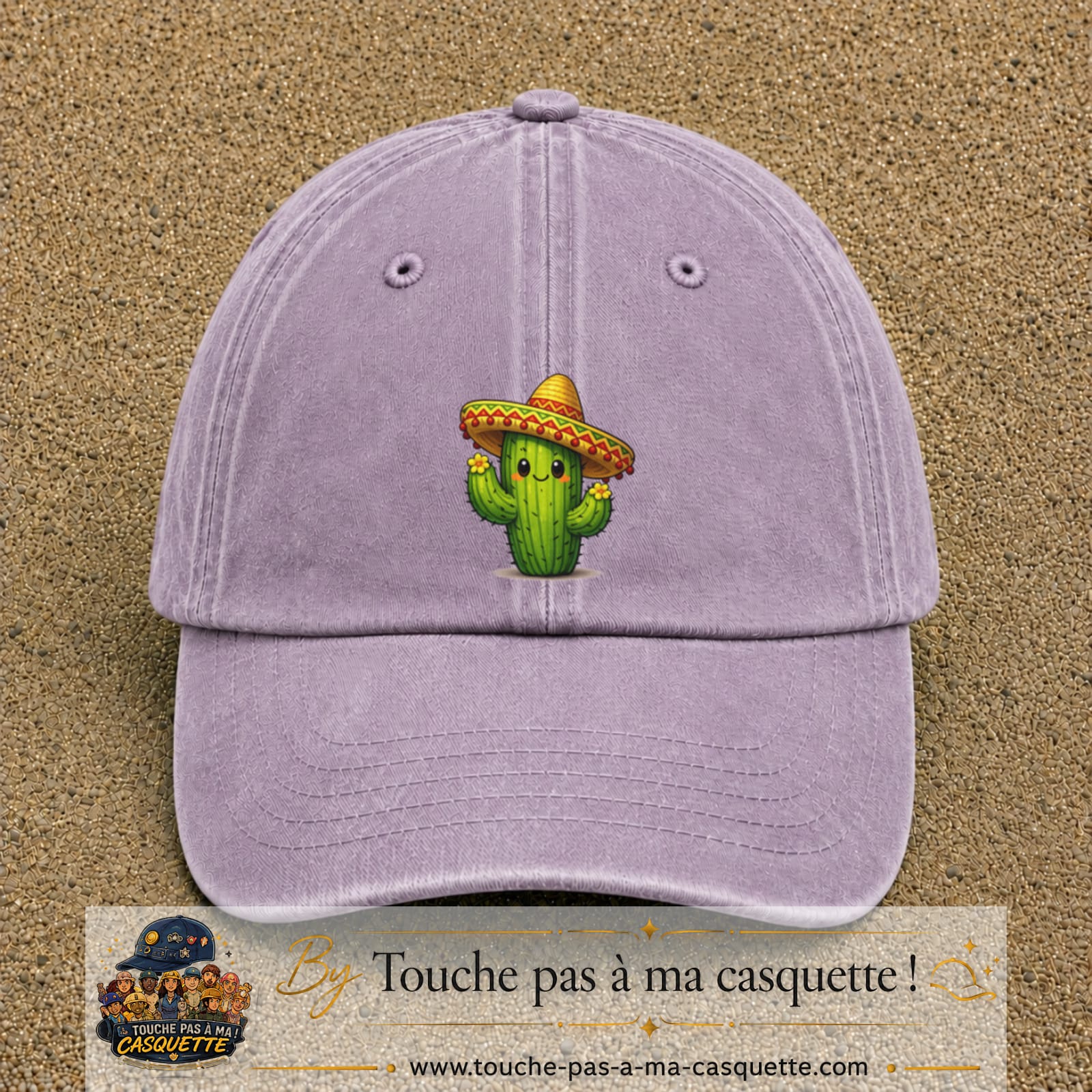 Casquette baseball Violet délavé 100% coton avec visuel Cactus sombrero 7 cm - image produit principale