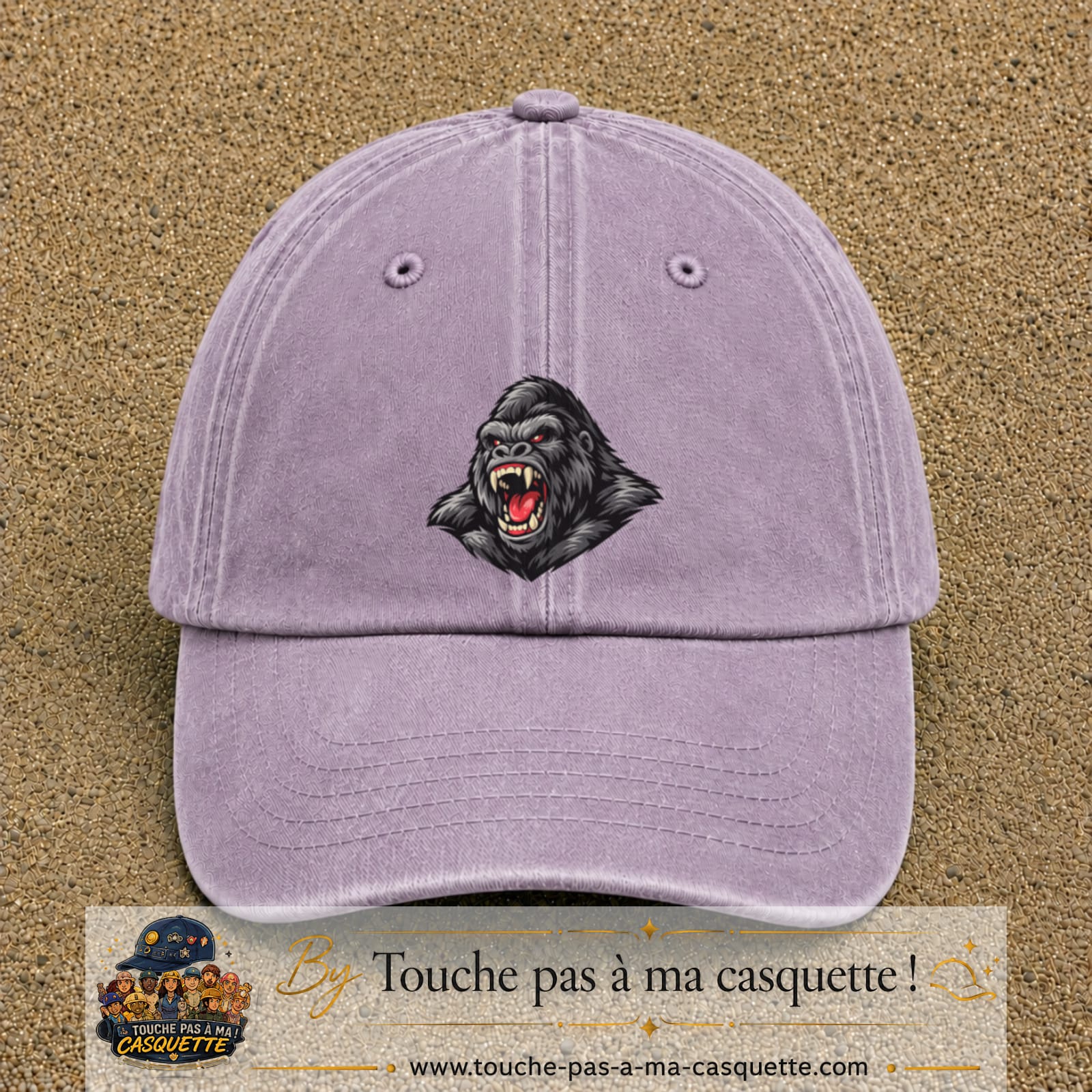 Casquette Violet délavé 100% coton avec motif Gorille rugissant 7 cm - image principale