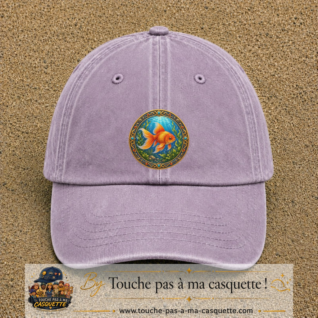Casquette baseball Violet délavé 100% coton avec visuel Poisson rouge aquarium 7 cm - image produit principale