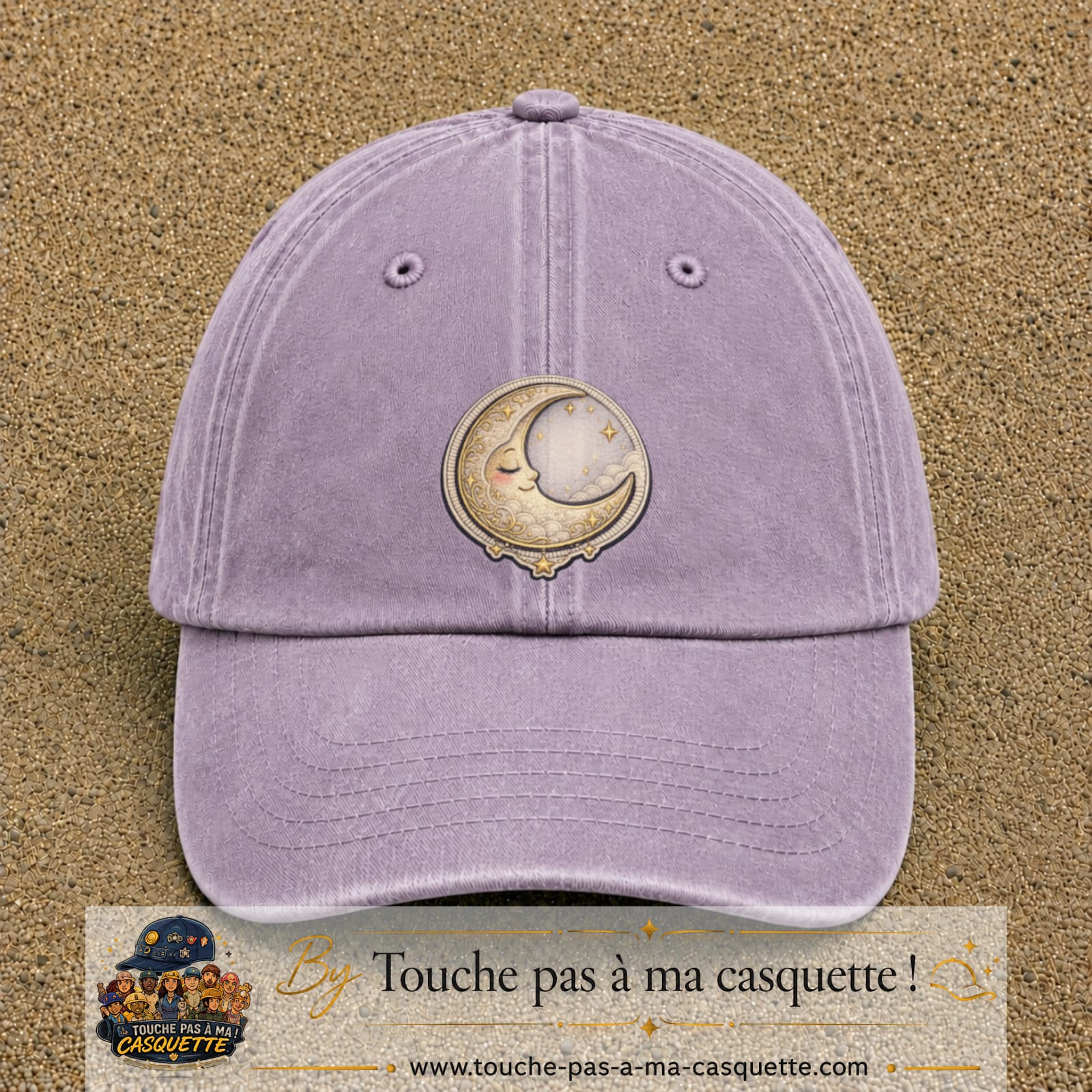Casquette Violet délavé motif Lune endormie 7 cm - vue principale
