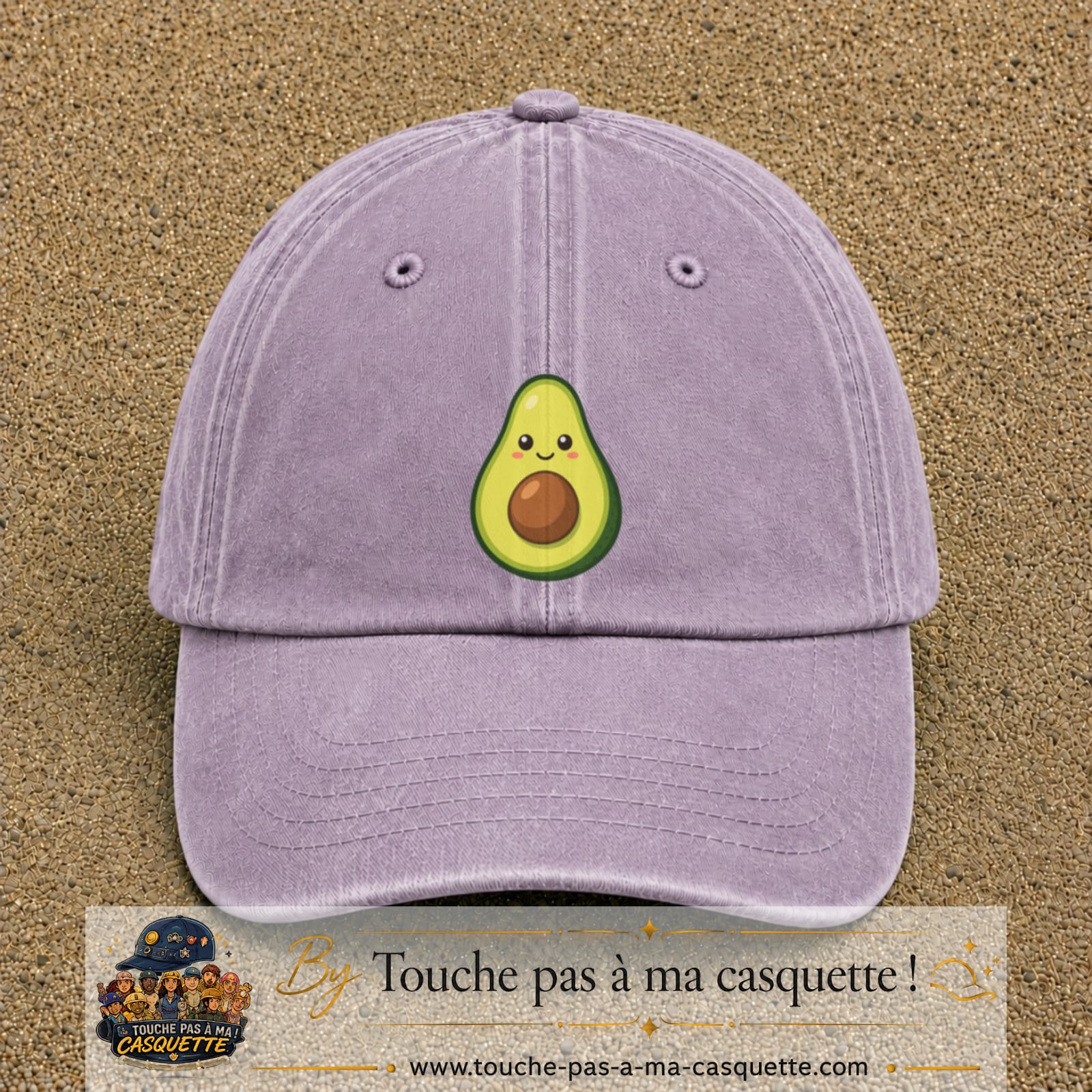 Casquette baseball Violet délavé 100% coton avec visuel Avocat kawaii 7 cm - image produit principale