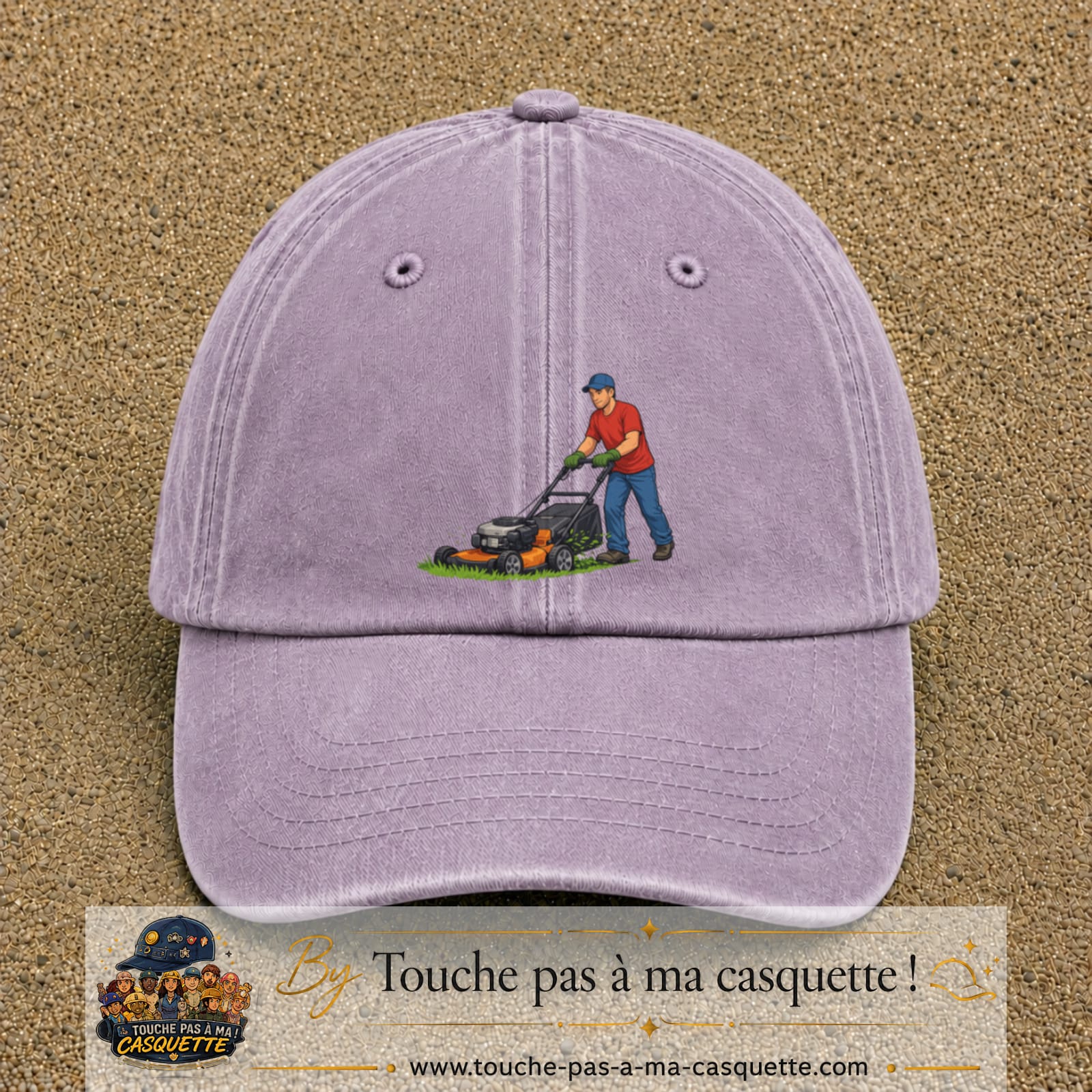 Casquette baseball Violet délavé 100% coton avec motif Jardinier avec tondeuse 7 cm - image principale