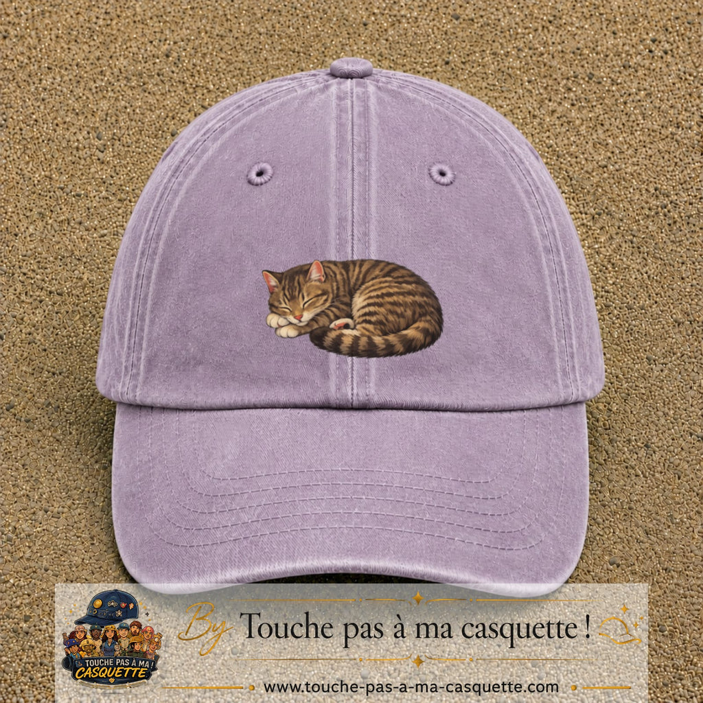Casquette baseball Violet délavé 100% coton avec motif Chat endormi 5 cm - image principale