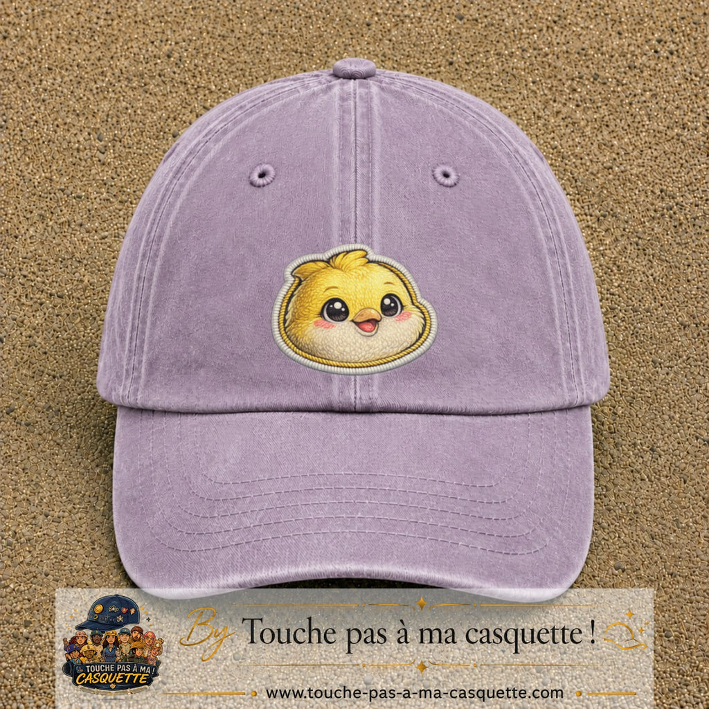 Casquette Violet délavé motif Poussin joyeux 7 cm - vue principale
