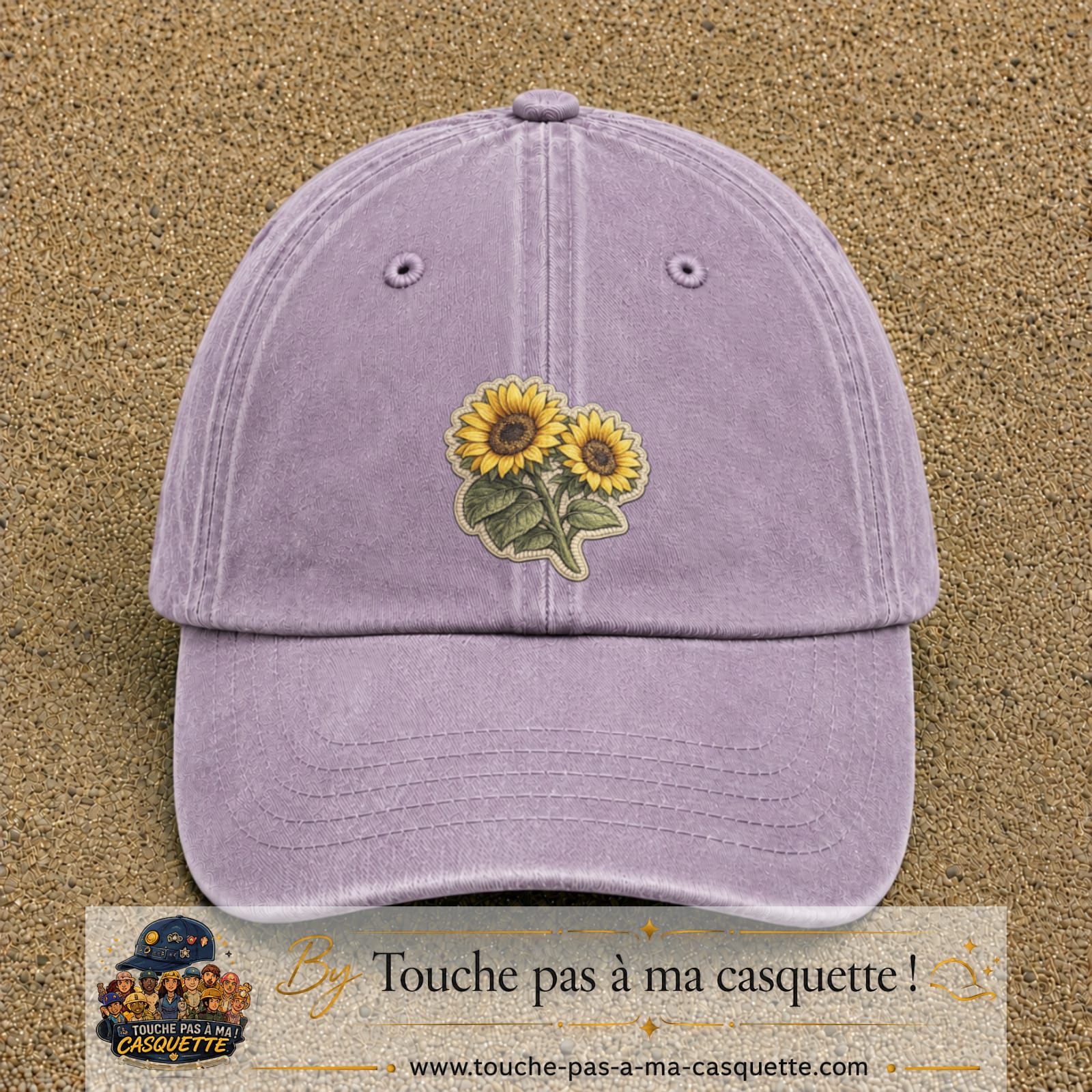 Casquette Violet délavé motif Duo de tournesols 7 cm - vue principale