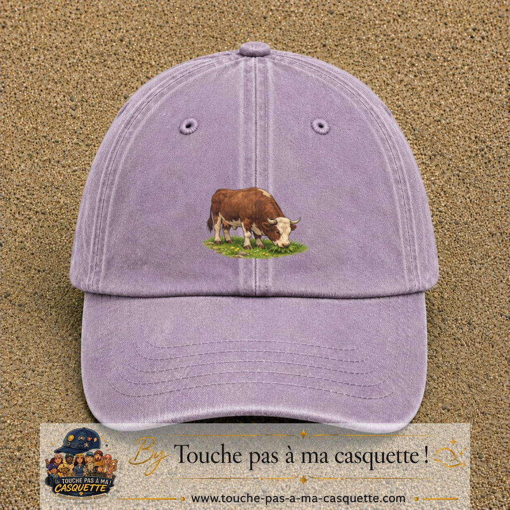 Casquette baseball Violet délavé 100% coton avec motif Vache brune 5 cm - image principale