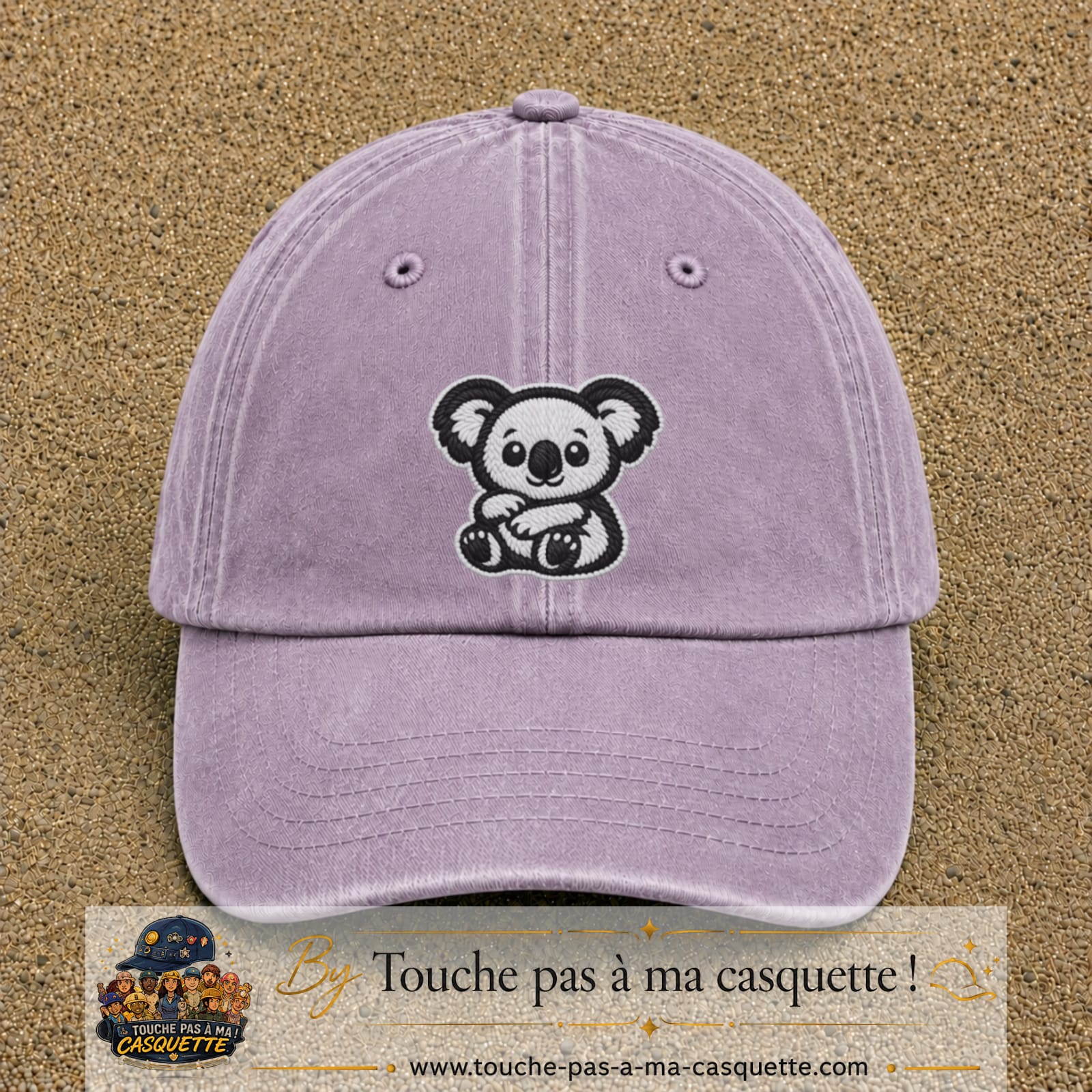 Casquette Violet délavé motif Koala noir et blanc 7 cm - vue principale