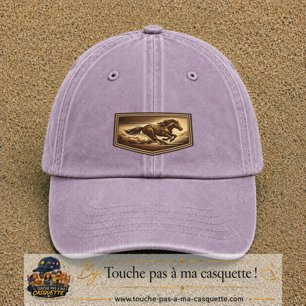 Casquette baseball Violet délavé 100% coton avec visuel Cheval en course 5 cm - image produit principale