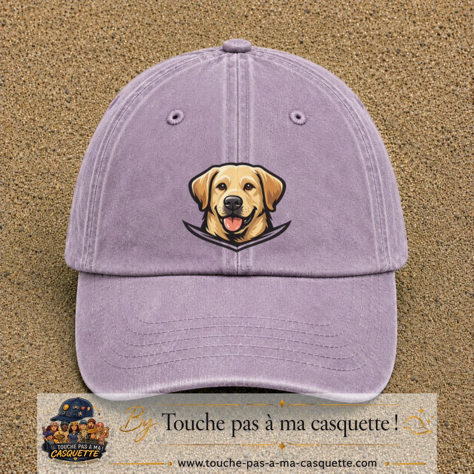 Casquette Violet délavé 100% coton avec motif Chien labrador souriant 7 cm - image principale