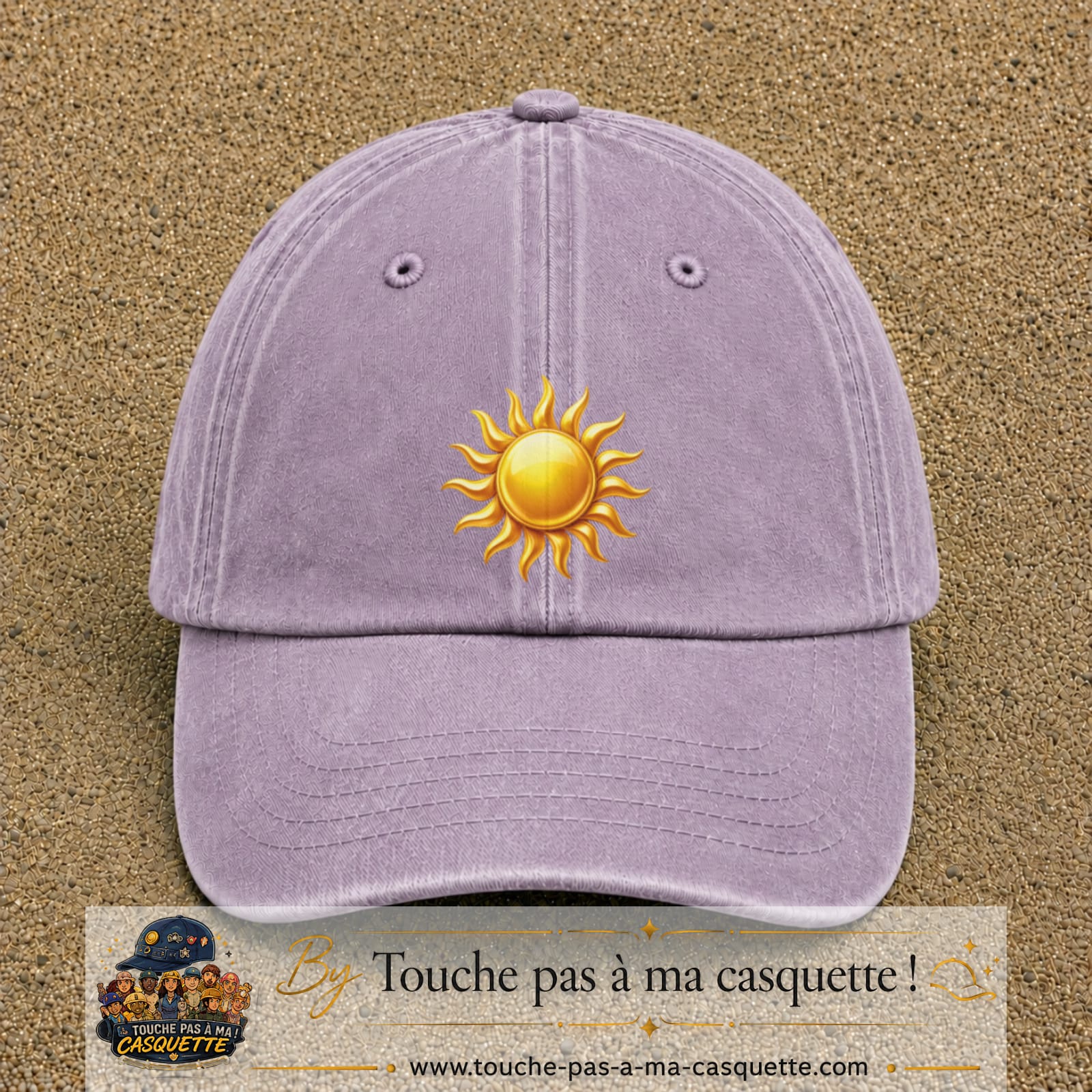 Casquette baseball Violet délavé 100% coton avec visuel Soleil brillant 7 cm - image produit principale