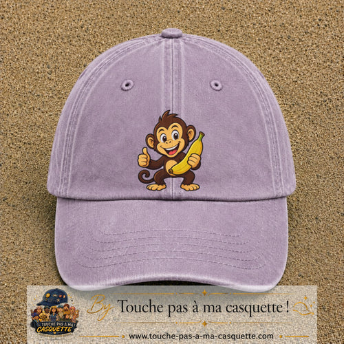 Casquette baseball Violet délavé 100% coton avec motif Singe à la banane 7 cm - image principale