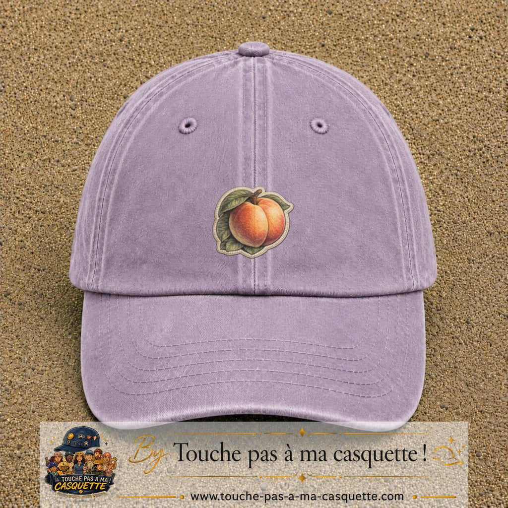 Casquette Violet délavé motif Pêches fruitées 5 cm - vue principale