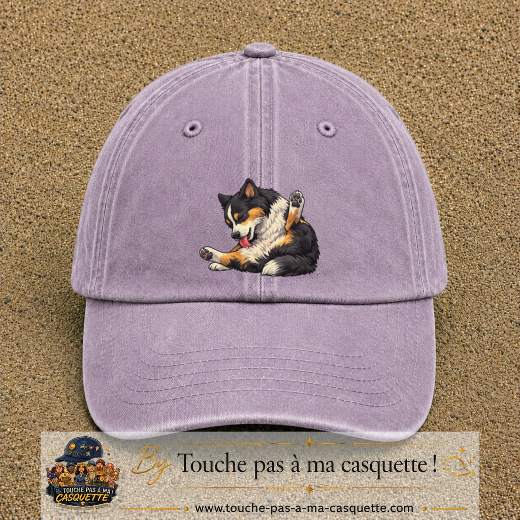 Casquette baseball Violet délavé 100% coton avec motif Chien joueur 7 cm - image principale