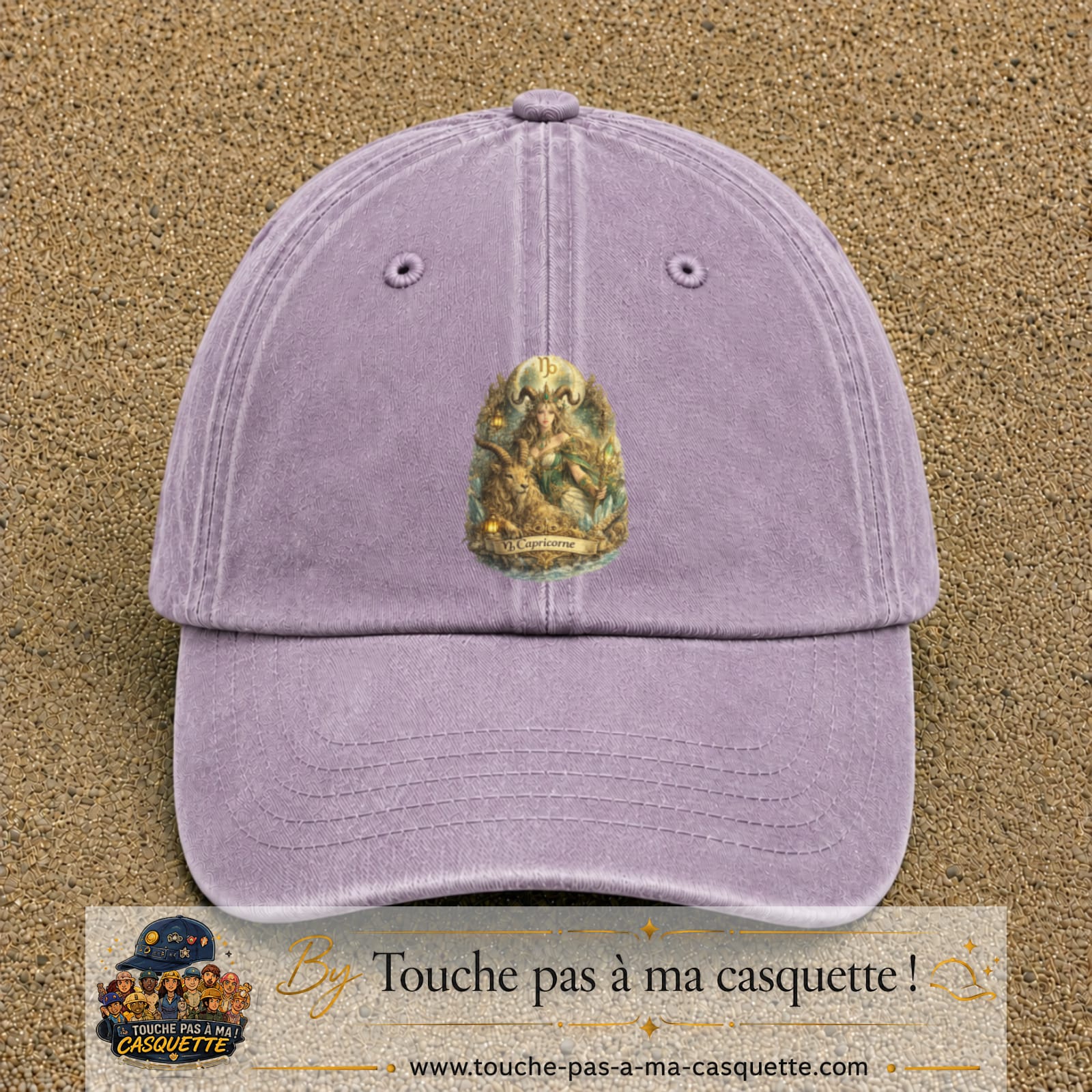 Casquette baseball Violet délavé 100% coton avec motif Capricorne astrologique 7 cm - image principale